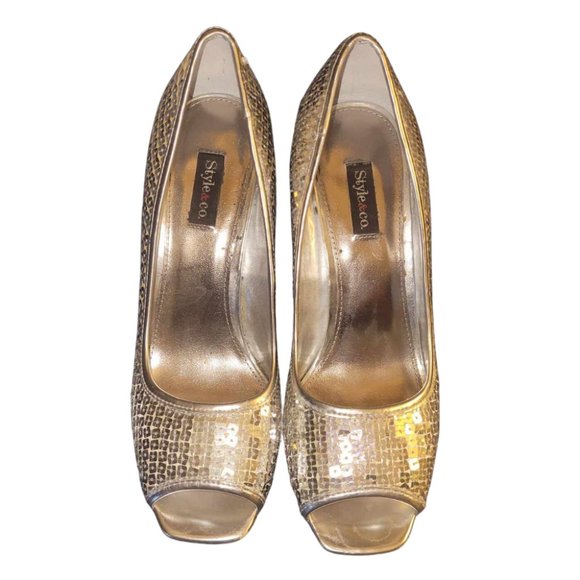 Style & Co. Silver Sequined Square Peep Toe Heels - Picture 2 of 8